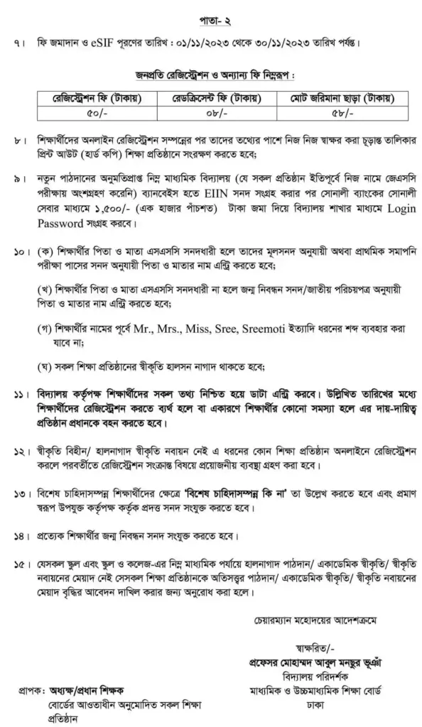 eSIF ফরম পূরণ তারিখ ও ফি