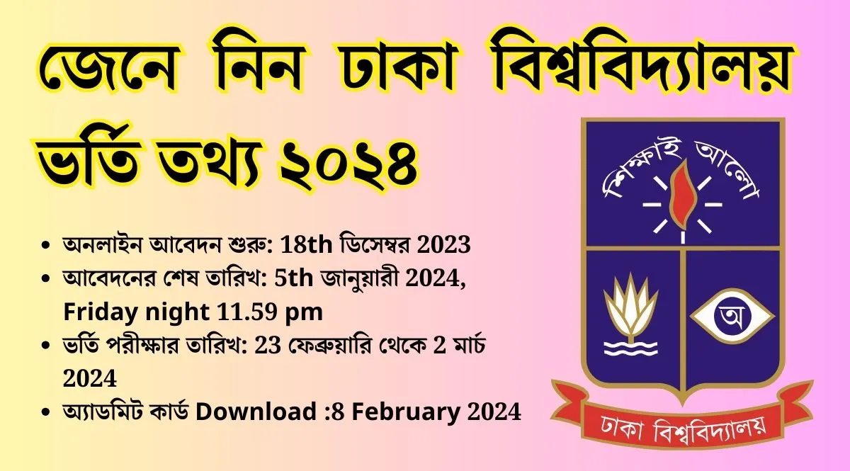 ঢাকা বিশ্ববিদ্যালয় ভর্তি তথ্য ২০২৩-২০২৪ / ভর্তি পরীক্ষার তারিখ