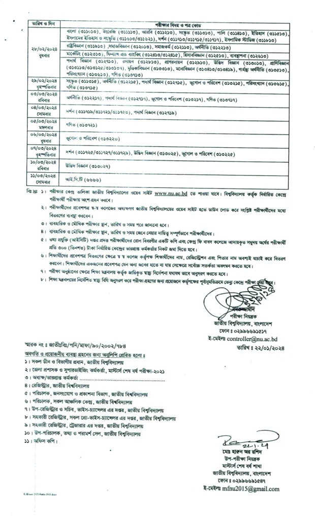 Masters Exam Routine 2024: ন্যাশনাল ইউনিভার্সিটি মাস্টার্স রুটিন ২০২৪