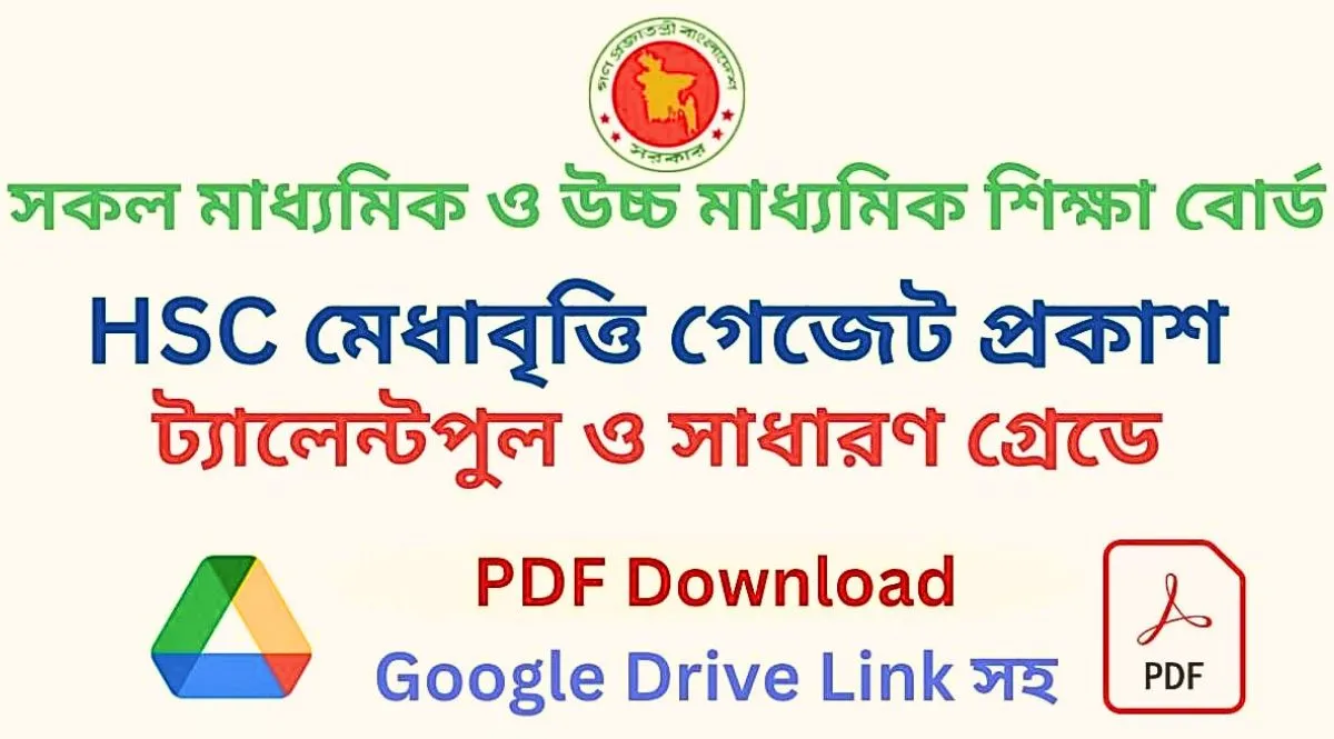 ২০২৩ সালের এইচএসসি পরীক্ষার ফলাফলের ভিত্তিতে বৃত্তির গেজেট প্রকাশ